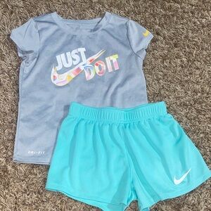 Nike Gray Tee and Aqua Shorts Set